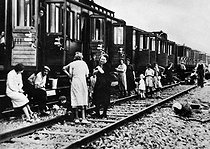 Roger-Viollet | 182493 | World War II. Train of refugees having a break in the country during the Exodus in France, June 1940. | © Roger-Viollet / Roger-Viollet