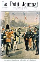 Roger-Viollet | 496492 | Emile Loubet (1838-1929), President of the French Republic, during the opening ceremony of the 1900 World Fair in Paris. Illustration from the newspaper  Le Petit Journal , on April 22, 1900. | © Roger-Viollet / Roger-Viollet