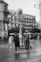 Roger-Viollet | 566158 | Place de l'Horloge in Bab El Oued. Algiers (Algeria), 1967. Photograph by Jean Marquis (1926-2019). | © Jean Marquis / Roger-Viollet
