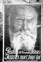 Roger-Viollet | 581948 | Portait de Jean Jaurès (1759-1914) sur une affiche de la S.F.I.O. pour les élections du 16 novembre 1919. | © Albert Harlingue / Roger-Viollet