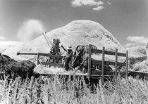 Roger-Viollet | 760309 | Batteuse en action dans un champ de blé au Kansas (Etats-Unis), 1937. | © Jacques Boyer / Roger-Viollet