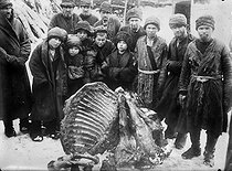 Roger-Viollet | 843021 | Famine in Russia during the first years of the Revolution of 1917. Tatares in front of a horse carcass. | © Albert Harlingue / Roger-Viollet