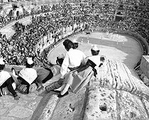 Roger-Viollet | 854252 | Spectators of a bullfight. Arles (Bouches-du-Rhône), April 1955. | © Pierre Jahan / Roger-Viollet