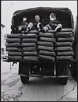 Roger-Viollet | 890320 | Algerian migrant workers in charge of unloading coal dust. Drancy (France), 1970. Photograph by Léon Claude Vénézia (1941-2013). | © Léon Claude Vénézia / Roger-Viollet