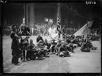 Roger-Viollet | 1288735 | The American boy scouts at the Grand Palais during a patriotic representation, dressed as Sioux warriors and cowboys. Wednesday 11 August 1920. Photograph from the French newspaper  Excelsior . | © Excelsior - L'Equipe / Roger-Viollet