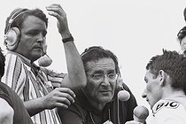 Roger-Viollet | 1376503 | Tour de France 1969. Léon Zitrone (1914-2015), French sports journalist, and Jean Leulliot (1911-1982), French journalist and cycling race organizer, at the finish line of a stage. Nancy (France), on July 2nd, 1969. Photograph by André Perlstein (born in 1942). | © André Perlstein / Roger-Viollet