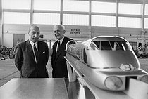Roger-Viollet | 1377271 | Jean Bertin (1917-1975), French engineer, inventor and entrepreneur, with Léon Kaplan, member of the association of Jean Bertin's friends. 1969. Photograph by André Perlstein (born in 1942). | © André Perlstein / Roger-Viollet