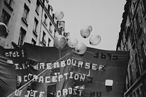 Roger-Viollet | 1383481 | Demonstration for the reimbursement of abortion (IVG, Voluntary Interruption of Pregnancy) by the Sécurité sociale. Banner of the C.F.D.T. (French Democratic Confederation of Labour). Paris, October 23, 1982. Photograph by Catherine Deudon. | © Catherine Deudon / Roger-Viollet